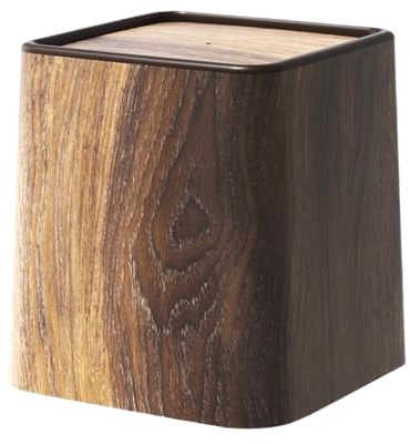 Small Wooden Desk Trash, Little Wood Trash Can Desktop Wastebasket with Lid, 5.79x5.79x6.02 Inches Space Saving Mini Dustbin Storage Container for Bedroom, Kitchen and Offices