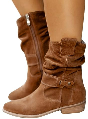 EQWIGKEIT Botas de vaquero para mujer, de verano, botines para mujer, con tacón, estilo vintage, elegantes, cómodas, de ante
