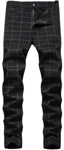 LZLER Hose Schwarz Herren Chino Stretch Slim Fit Skinny Freizeithose Bequeme Business Karierte Männer Hosen(Schwarz3303,34)