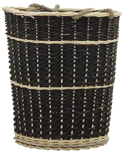 Eleganz Panier à bois avec sangle de transport - 50 x 44 x 58 cm - Panier en osier naturel pour cheminées - Rangement élégant pour bois de chauffage - Respectueux de l'environnement et durable
