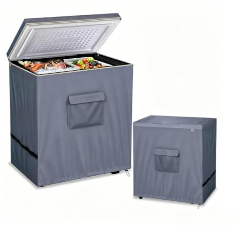 Funda Cubierta Impermeable Congelador Refrigerador, Anti Polvo y UV - Cremallera Superior, Interior/Exterior, Compatible Congeladores Verticales y de Bebidas (Gris, 89 * 58 * 86cm)