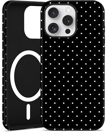 Jusy Magnetische Polka-Dots Hülle für iPhone 13 Pro Max, Schwarz | Aesthetic Polka-Dots Muster Handyhülle, Kompatibel mit MagSafe, Zweischichtige Stoßdämpfend