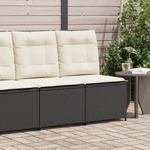 Teenpull Gartensessel mit Liegefunktion, Schwarz, Poly Rattan, verstellbar, wetterfest, 110 kg Belastbarkeit, inklusive Kissen, für Garten, Terrasse & Balkon