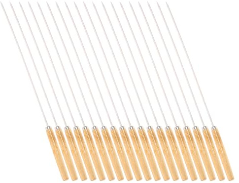 BAZEITFLOW Brochettes Plates en Acier Inoxydable avec Manches en Bois 335 CM – Lot de 30 set de Brochettes Réutilisables pour Barbecue Cuisson Uniforme de Viande Accessoires Grillades