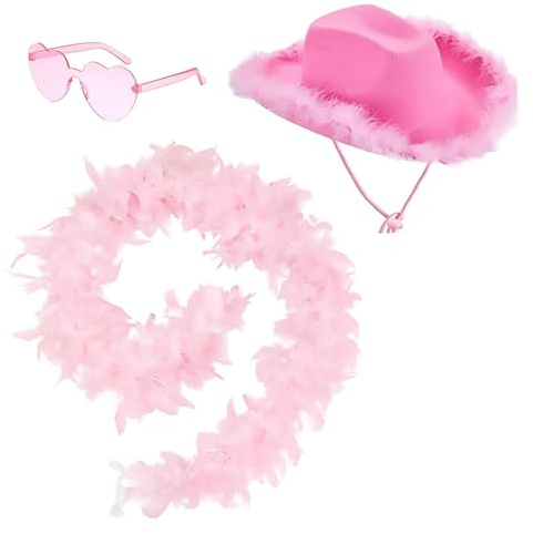Generisch Damen Cowboyhut mit Flauschig und Glitzer Dekoration Cowgirl Hut Mütze Kopfbedeckung für Party Halloween Karneval Kostüm Kostümzubehör,Cowboy Hut Rosa,Lebhaft und dynamisch