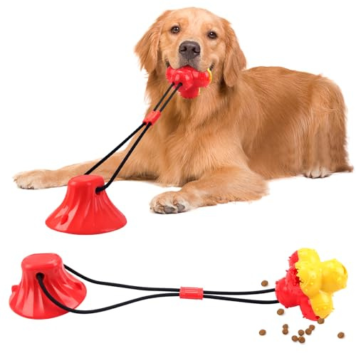 Dog Suction Cup Toy with Treat Dispensing Ball — Interactive Tug Rope Chew Toy for Small & Medium Dogs, Boredom Buster, Indoor & Outdoor