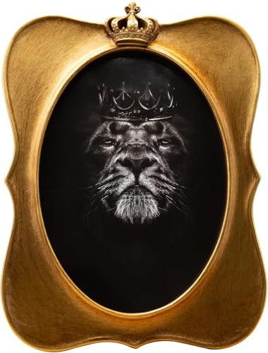 5x7 Vintage Oval Picture Frame, Antique Bronze Gold Ornate Crown Frame with Glass Front, Distressed Retro Design for Tabletop & Wall Hanging, Home Decor Gift Photo Gallery Art