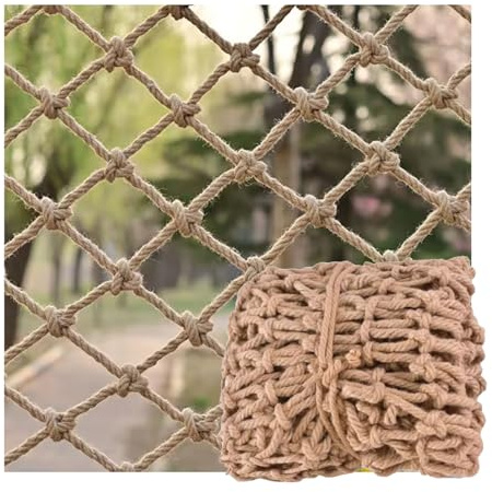 Rete Corda Canapa Rete di Sicurezza Protezione Corda Spessa 10mm, Fori da 10cm Rete Decorativa in Corda per Interni o Esterni Rete da Balcone Rete da Arrampicata Rete Anticaduta Bambini(Size:1x5M)