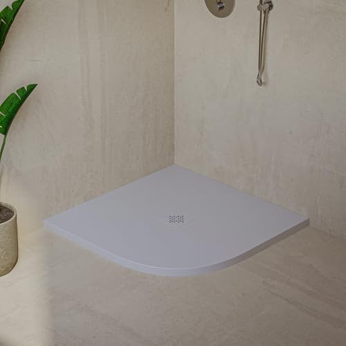 Piatto Doccia Semicircolare SOULHOME Resina e Carica Minerale Antiscivolo 80x80 cm Bianco - Griglia Same