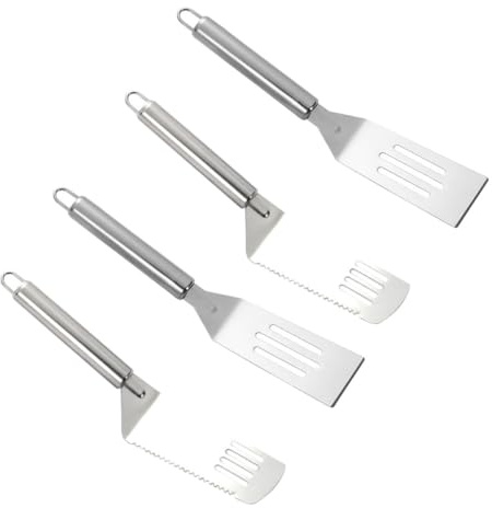 Veemoon 4pcs Stainless Steel Steak Spatulas with Teeth and Flat Pizza Shovels, Sturdy Kitchen Cooking Utensils for Home and Restaurant Use