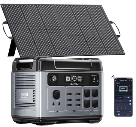 OUKITEL Estacion de Energia Portatil 3200W (Pico 6400W) Generador Solar | con Panel de 100W, Batería LiFePO4 de 2048Wh, 4 Tomas de CA, Carga Rápida 1,2h, Power Station para Camping, Hogar,SAI Backup