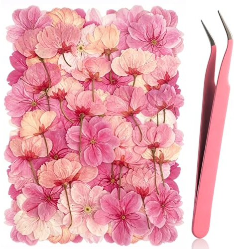 50 Fiori di Ciliegio Sakura Essiccati e Pressati, 4 Variet Rosa Sfumate, 100% Naturali, Fiori Pressati per Resina Epossidica, Sapone, Candele, Scrapbooking e Decorazione Custodie Cellulari