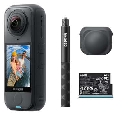Insta360 X4 Air, Videocamera 8K 360 leggera 165g, Selfie stick Invisibile, lenti sostituibili, cover antivento integrata, prima registri poi inquadri, Pack Starter