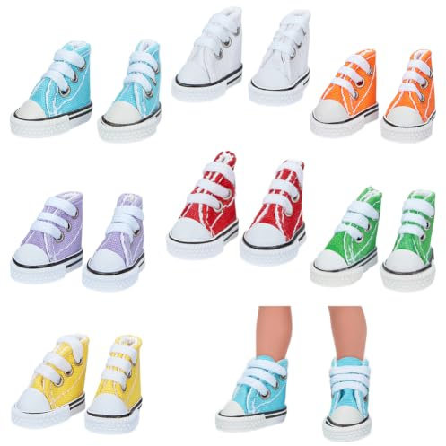 NBEADS 7 paia di mini scarpe per bambole, 7 colori, scarpe da ginnastica in tela, accessori per vestire le bambole, accessori di ricambio, 28,5 x 22 x 30 mm