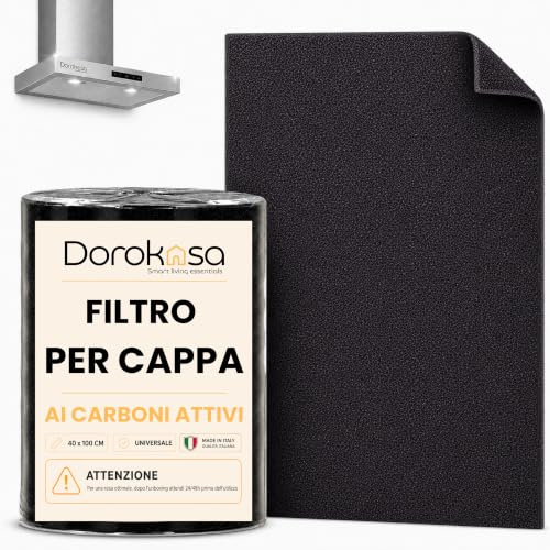Filtro Cappa Cucina Universale ai Carboni Attivi 40x100 cm | Telo Antigrasso Antiodore Ritagliabile | Filtri per Cappa Cucina a Ricircolo | Compatibile con Tutte le Cappe Aspiranti | Made in Italy
