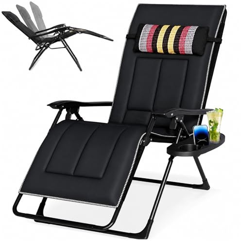 KaO0YaN Sonnenliege Klappbar bis 220kg, Verstellbarer Liegestuhl mit Nackenkissen & Getränkehalter, Ergonomische Gartenliege, Wetterfeste Relaxliege für Garten, Balkon & Strand (Schwarz 1)