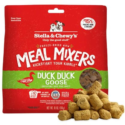 Stella & Chewy's Freeze-Dried Raw Duck Duck Goose Meal Mixers - Dog Food Topper and Mixer - Made with 95% Cage-Free Poultry, Organs & Bone - Perfect for Picky Eaters - Grain-Free - 18 oz