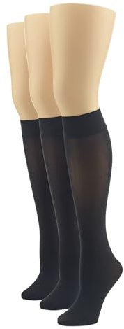 HUE womens Soft Opaque Knee High (Pack of 3) dress socks, Black, 1 US