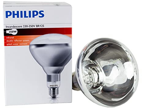 Philips Infrarotlampe 250 Watt BR125IR E27 230-250V Kolben silber Front klar