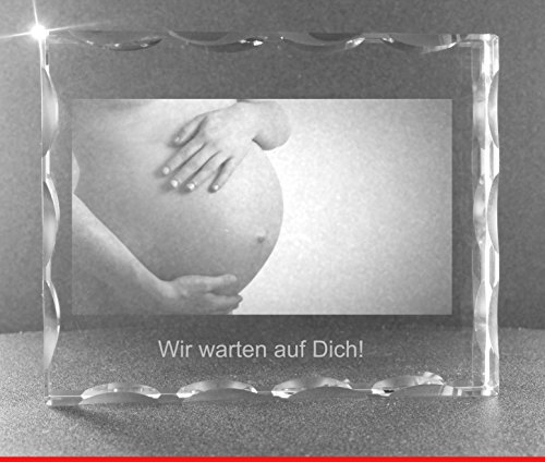 VIP-LASER 2D Gravur Glas Kristall Facettierte Scheibe im Querformat XL mit Deinem Babybauch Foto. Dein Wunschfoto für die Ewigkeit Mitten in Glas! Groesse XL = 80x100x20mm