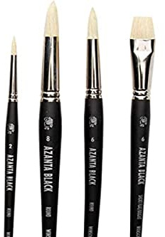 Winsor & Newton 5698661 Azanta Black natürlicher Schweineborstenpinsel für Ölfarben & Acrylfarben , gute Steifheit, ideal für körperreiche Farben, kurzer Stiel - 4 Pinsel im Pinselset