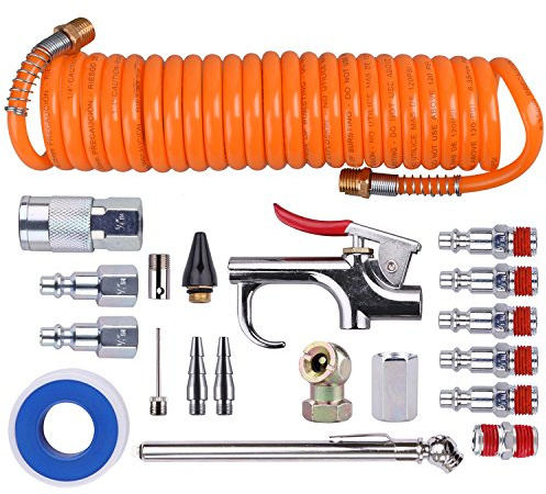 WYNNsky 1/4 Inch NPT Air Accessory Kit - 20 Piece, Air Compressor Hose Tool Kit with Coil PU Hose/Blow Gun/Tire Gauge/Storage Case
