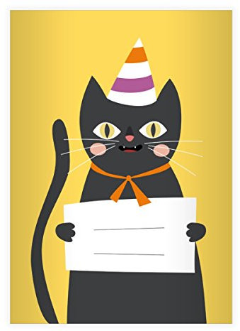 Kartenkaufrausch 16 Super süße Katzen DIN A5 Schulhefte, Schreibhefte mit Party Hut in gelb Lineatur 9 (liniertes Heft)