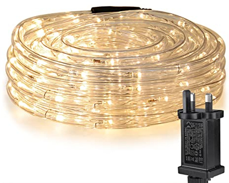 Lepro Outdoor Rope Lights Mains Powered, Connectable, 10m/33ft 240 LED Outdoor Garden Lights Plug in, Bright Warm White, Waterproof 10mm Thick Rope Lighting for Garden, Patio, Tree, Pathway, Christmas