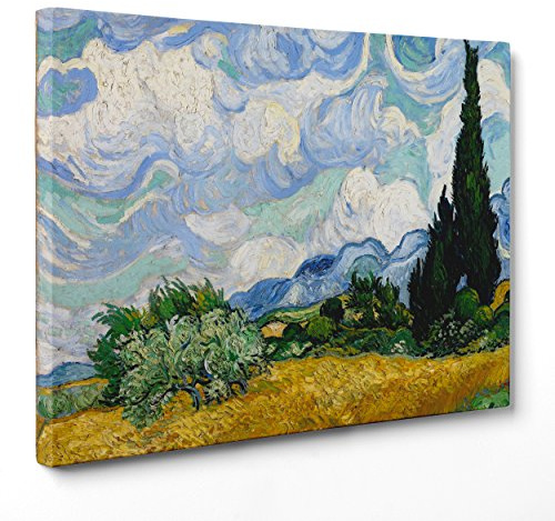 ConKrea QUADRO SU TELA CANVAS - INTELAIATO - PRONTO DA APPENDERE - Campo di grano con cipressi per Van Gogh - 70x100cm - Senza Cornice - (cod.2693)