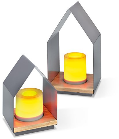 Batterie DekoleuchtenLENI Set - 5 Std. Timerbetrieb oder Dauerlicht - Kunststoffkerze mit Flackerlicht - (LxBxH):12x12x18cm & 15x15x30cm - Stimmungslampe Dekolampe Batterieleuchte - esotec 202005