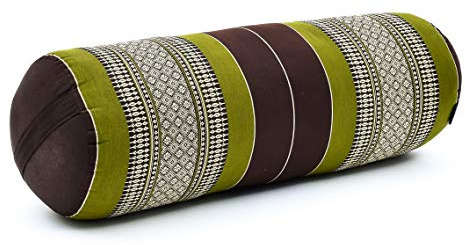 Leewadee Yoga Bolster - Standard Size – Large Meditation Cushion, Tube Pillow for Comfortable Reading, Pilates Equipment, Kapok Filling, 24 x 10 x 10 inches, Brown Green
