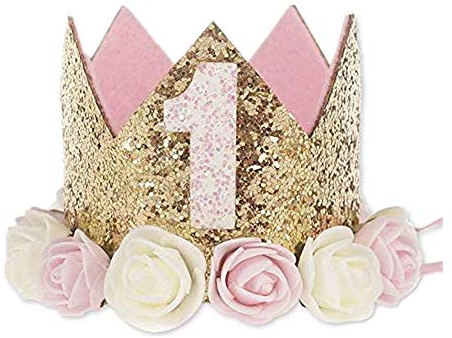 Voarge 1 an Anniversaire Bébé Couronne,Bébé Bandeau Cheveux Accessoires Cheveux Bandeau pour Bébés (or)