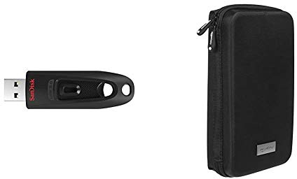 SanDisk Ultra USB 3.0 Flash- Laufwerk 256 GB (SecureAccess Software, Passwortschutz, Übertragungsgeschwindigkeit von bis zu 130 MB/s) & Amazon Basics Universaltasche für elektronische Kleingeräte