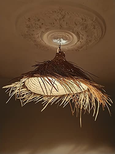 Straw suspension, Light suspension, Boho light small model in raffia, Woven straw suspension in parasol shape, raffia lamp