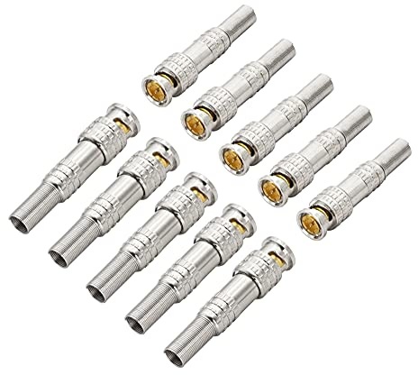 YACSEJAO Connettori coassiali maschio BNC, confezione da 10 cavi coassiali per trasmissione video RG59 RG6 da spina Q9 a cavo coassiale RG59 per telecamera CCTV