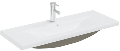 vidaXL Lavabo Encastré avec Robinet Vasque à Poser de Toilette Lave-mains de Salle de Bain Lavabo de Salle d'Eau Intérieur 101x39x18cm Céramique Blanc