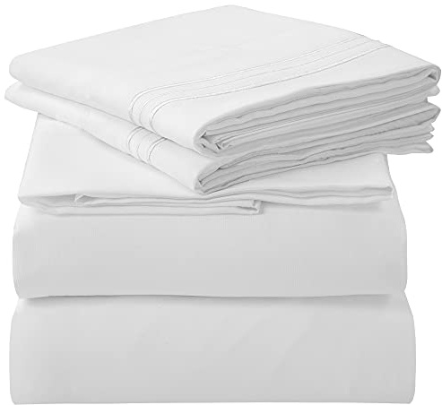 Royale Linens - Juego de sábanas de 4 piezas, ropa de cama de microfibra cepillada de 1800 hilos, 1 sábana bajera, 1 sábana encimera, 2 fundas de almohada, resistente a las arrugas y a la decoloración