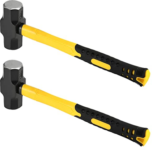 PINGEUI 2 Packs 3 lbs Sledge Hammer, Heavy Duty Drilling Hammer, Carbon Steel Crack Hammer with Shock Absorbent Handle for Construction, Home Improvement, Maintenance