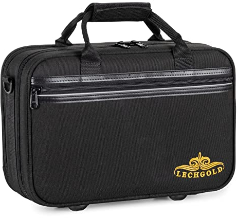 Lechgold Leichtkoffer für Bb-Klarinette - Lightcase für alle gängigen Bb Klarinetten mit Boehm-System - Thermopolsterung - Außentasche - Schultergurt - Mundstück und Zubehör - Schwarz