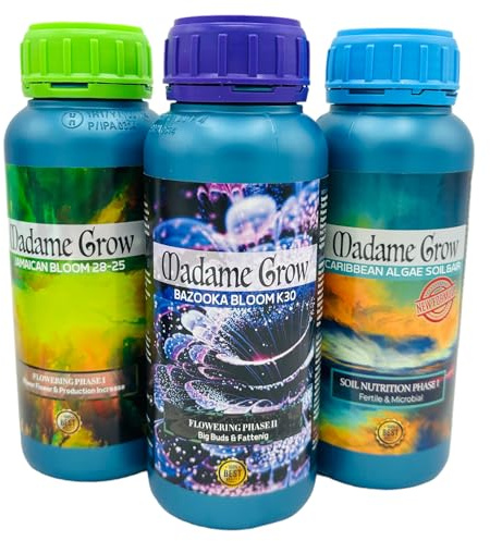 Madame Grow | Kit Madeira Dünger Set 3x500ml – Grow Dünger Wachstum & Blüte mit Algen | Caribbean Algae + Jamaican Bloom + Bazooka K30