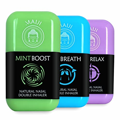 MAIJI ® MIX mit je 1 X Double Inhaler | MINT BOOST | FREE BREATH | PURE RELAX | Riechstifte mit naturreinen ätherischen Ölen | Nasen-Inhalator Aromatherapie | Made in Germany