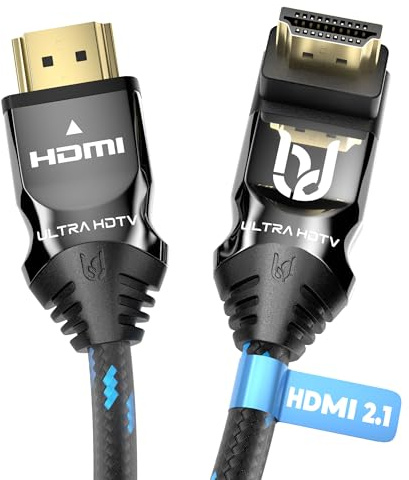 Ultra HDTV Câble HDMI 2.1 90° 8K - 5 m, fiche coudée, 48 Gbps, 8K@60Hz, 4K@120Hz - protection anti-torsion - gaine nylon