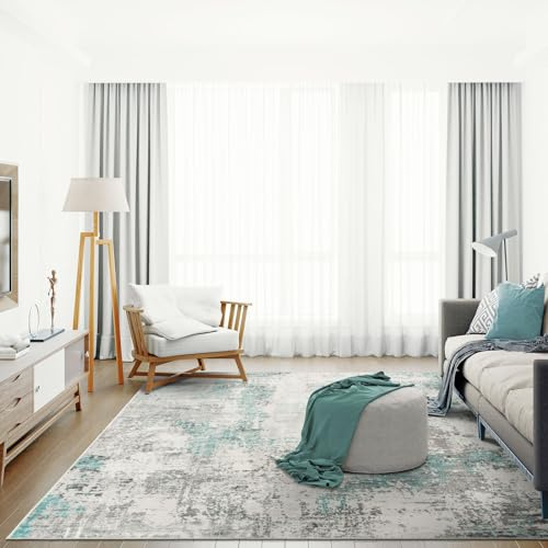 TALETA Teppich Wohnzimmer Waschbar Kurzflor Modern Teppiche für Schlafzimmer Küche Esszimmer Grün mit Grau Muster Groß 120 x 170 cm