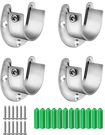 WUDQIJI Kleiderstange Rundrohr Halterung 4 Stück 25mm Kleiderstangenhalter Kleiderstange Stangenhalterung U-förmigen Halterungen Kleiderschrank Halterung Rundrohr-Halterung mit Schrauben (25MM)
