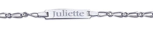 Tata Gisèle Gourmette Enfant Bébé en Argent 925/000 Rhodié - Chaine - Plaque avec Gravure Incluse - Emballage Cadeau (2.50)