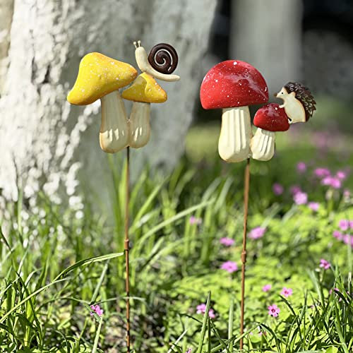 MGSYPHOME 2 pack Metal mushroom Decorative Garden Stakes，19.6 Outdoor Garden Decor rust proof metal flower decoration,Spring Yard Art Decorations for Lawn Patio,