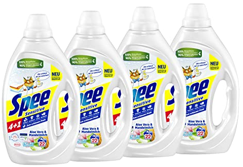Spee Detergente Sensitive 4 + 1 88 WL (4 x 22 lavados), detergente completo con fórmula 4 + 1 que combina pureza, luminosidad, frescura y sostenibilidad, 20° - 95 °C
