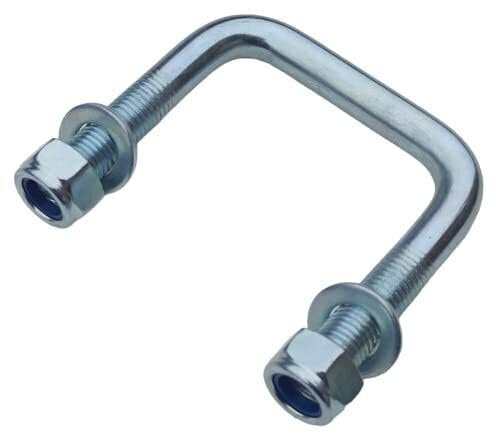 1 Stück M16 Vierkant U-Bolzen, U-Bügel, quadratische Bügelschraube mit Gewinde Stahl verzinkt - mit Sicherungsmuttern & Unterlegscheiben - (LW82 x LH145 mm)
