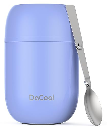 DaCool Stainless Vacuum Insulated Food Jar - 16 Ounce Thermo for Hot & Cold Food, Perfect for School, Work, Picnic & Outdoors - Purple