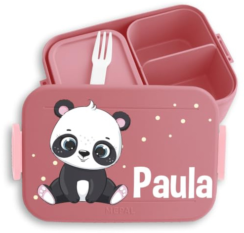 Kinder Bento Box Midi Lunchbox für Mepal Bentobox - Panda süß Padabären Pandabär - 900 ml - Rosa - personalierte personalisierte brotdose name pandabären snackbox einteilung dose brotbox